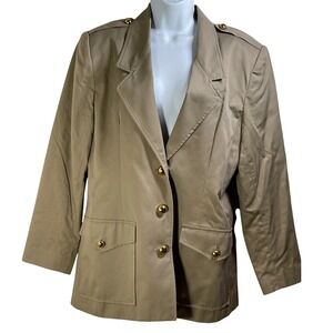 Khaki Gold Button Military Style Blazer Jacket 12 vtg old money classic coat